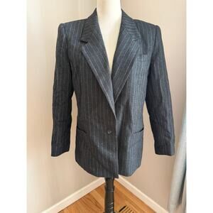 Sasson Vintage Wool Blend Pinstripe Blazer with Shoulder Pads – Size 12